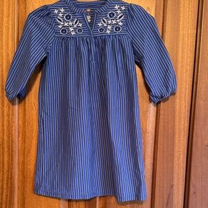 Tea Collection Navy Striped Dress with Floral Embroidery